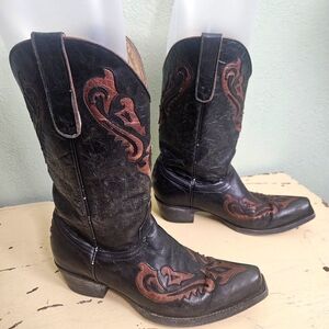 Yippee Ki Yay Black and Brown Western Cowboy Boots